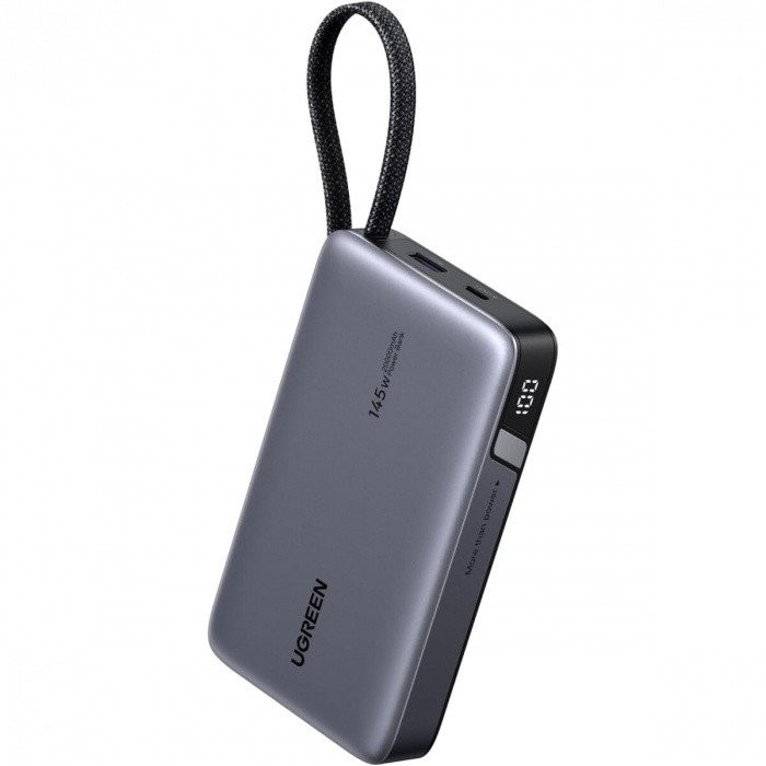 Пауэрбанк UGREEN PB552 55995B 25000mAh 165W 1C1A Power Bank with 1*140W amp; 1*100W Built-in Cable
