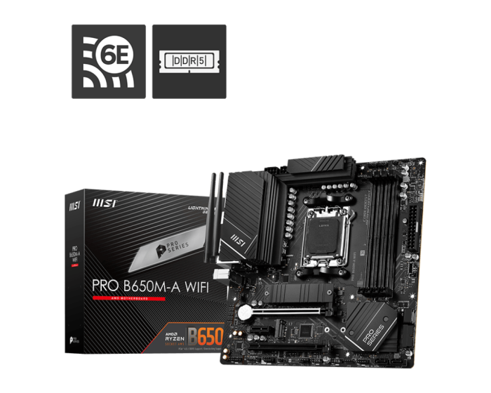 Материнская плата MSI PRO B650M-A WIFI AM5 B650 4xDDR5 4xSATA3 RAID 2xM.2 HDMI DP mATX