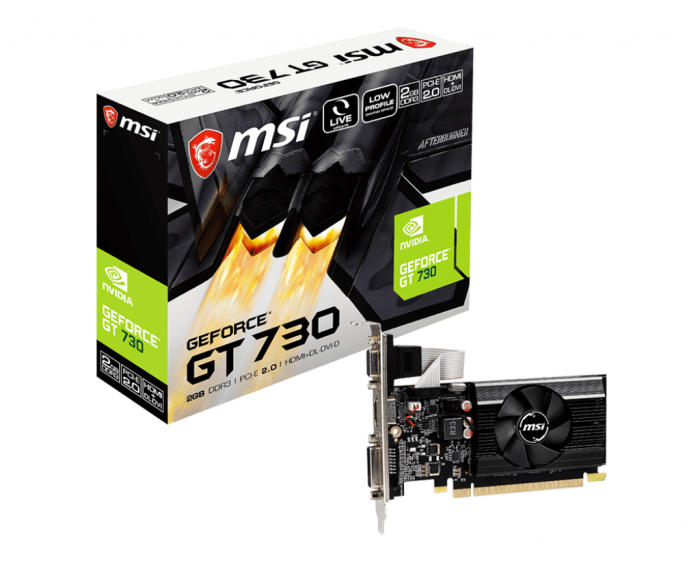 Видеокарта MSI GeForce GT 730, 2GB DDR3 64-bit 1xVGA 1xDVI 1xHDMI N730K-2GD3/LP
