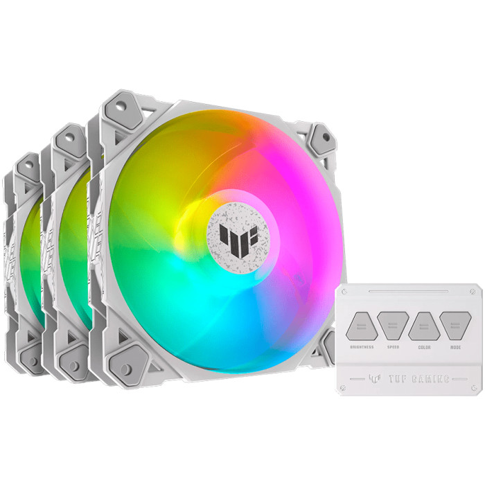 ASUS TUF Gaming TF120 ARGB White 3in1 - Triple Chassis Fan Kit with ARGB hub controller and PWM control delivers high performance and durability in a rainbow of color