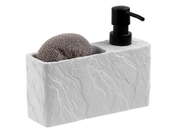 Диспенсер (дозатор) для моющего средства с подставкой для губки PEARL, белый, PERFECTO LINEA