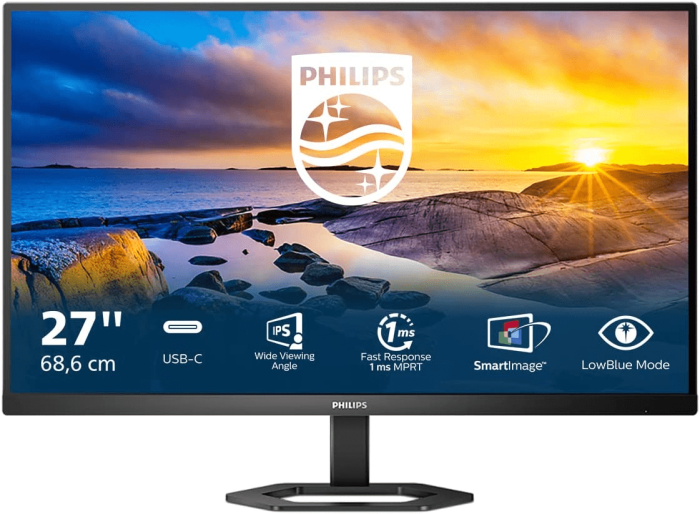 Монитор 27" PHILIPS 27E1N5300AE/01 IPS 1920x1080 75Hz 1мс 1xHDMI 1xHDMI, 1xUSB-C 4xUSB3 2x3W Черный