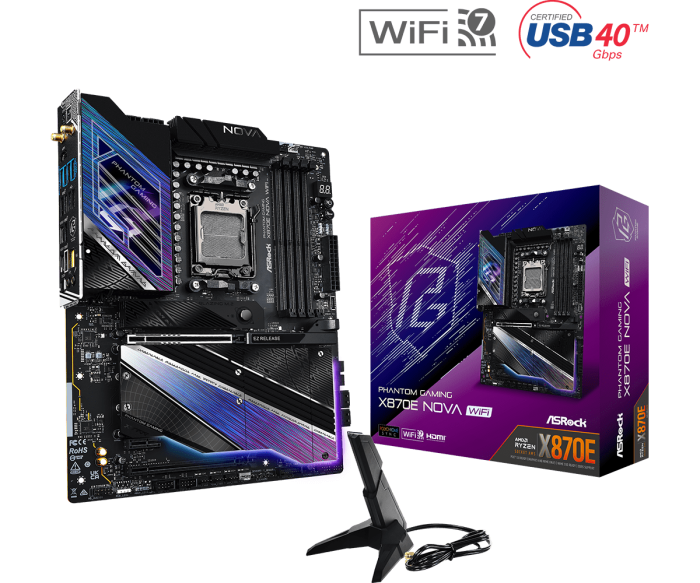 Материнская плата ASRock X870E NOVA WIFI AM5 4xDDR5 4xSATA3 4xM.2 1xHDMI 2xType-C ATX