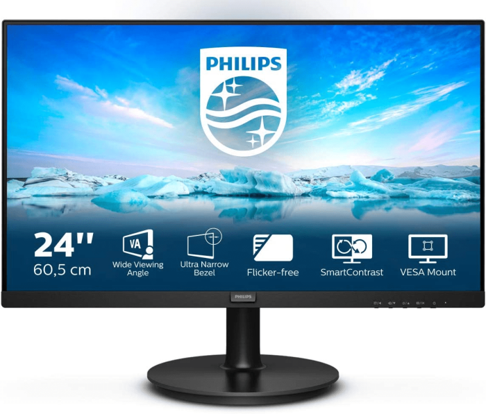 Монитор 23,8" PHILIPS 241V8L (00/01) VA 1920x1080 4мс 250кд/м 3000:1 VGA HDMI