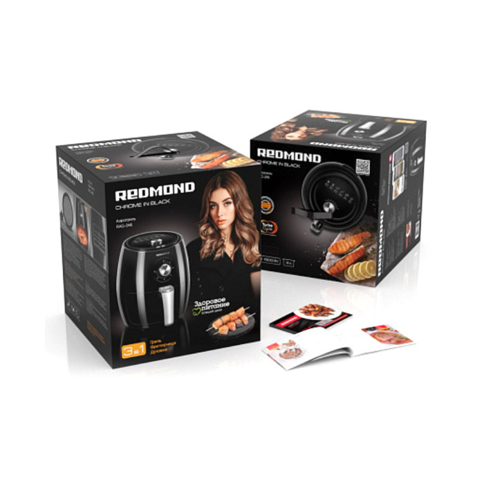 Аэрогриль, Redmond, RAG-246, Объем 3 л, Механическое управление, Температура приготовления 80-200 °С, Таймер 30 мин, Длина шнура1 м, Мощность 1500 Вт, Черный