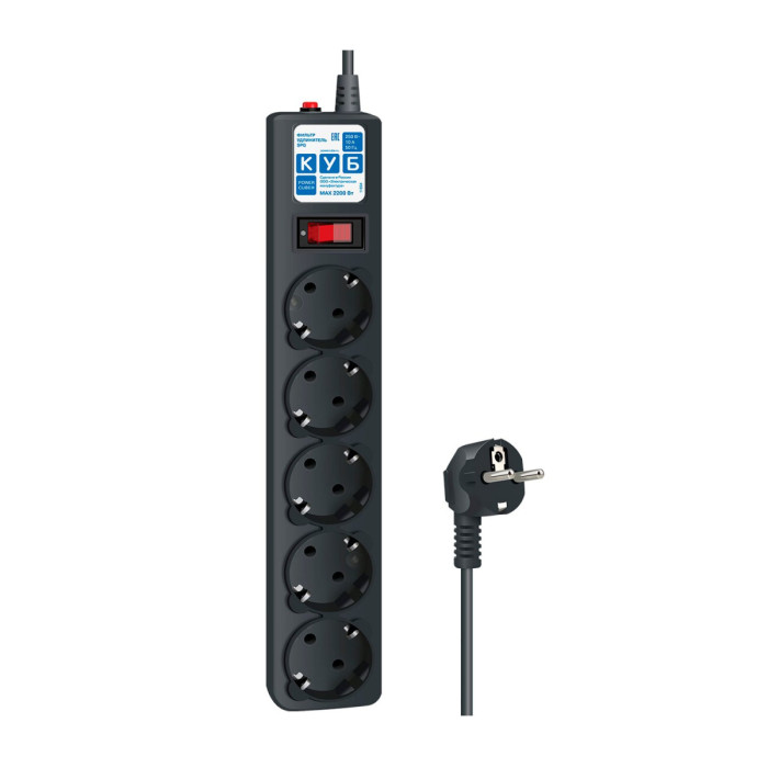 Сетевой фильтр Power Cube, 3м, SPG5-C3, 5 розеток, 10A, Black