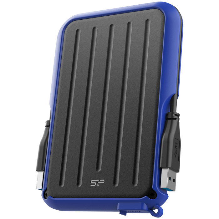 Silicon Power Armor - A66 2TB Portable HDD USB 3.2 Gen 1 Blue, Certificate MIL-STD 810F 516.5/IV, Water-resistant IPX4, 360˚ bumper