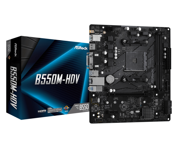 Материнская плата ASRock B550M-HDV AM4 2xDDR4 4xSATA3 1xM.2 D-Sub DVI HDMI mATX