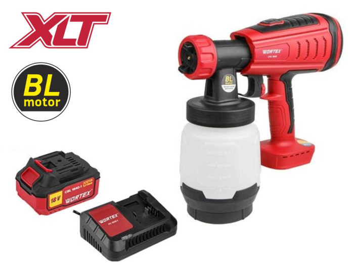 Аккум. краскораспылитель WORTEX CPS 1808 в кор. ALL1 XLT SET БЕСЩЁТ.ДВИГ., 18 В, 1 акк., 4 Ач, 10