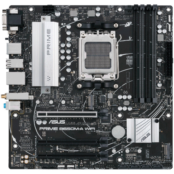 ASUS MB PRIME B650M-A WIFI II (B650 AM5 4 x DIMM DDR5 1 x DisplayPort 1 x VGA port 1 x HDMI port M.2 4 x SATA Wi-Fi 6  BT5.2 mATX)