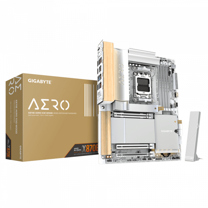 Сист.плата Gigabyte X870E AERO X WOOD, X870E, AM5, 4xDDR5, 3xPCI-E x16, M2, SATA, USB-C, HDMI, 2xLAN, WIFI7, BOX